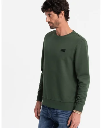 Bluza de trening cu decolteu la baza gatului si model uni, Verde inchis