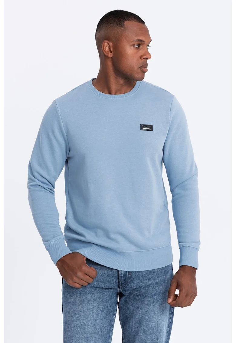 Bluza de trening cu decolteu la baza gatului si model uni, Albastru pastel