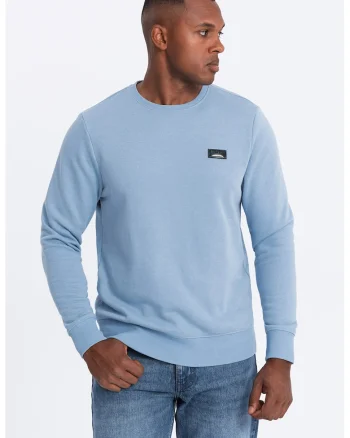 Bluza de trening cu decolteu la baza gatului si model uni, Albastru pastel
