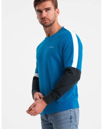 Bluza de trening din amestec de bumbac cu decolteu la baza gatului, Alb/Negru stins/Albastru royal