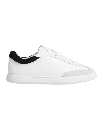Pantofi sport low-cut din piele cu insertii de piele intoarsa, Negru/Alb optic