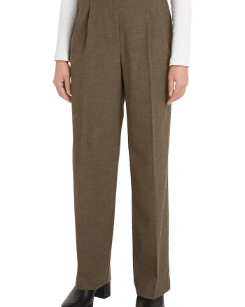Pantaloni drepti cu talie inalta, Maro