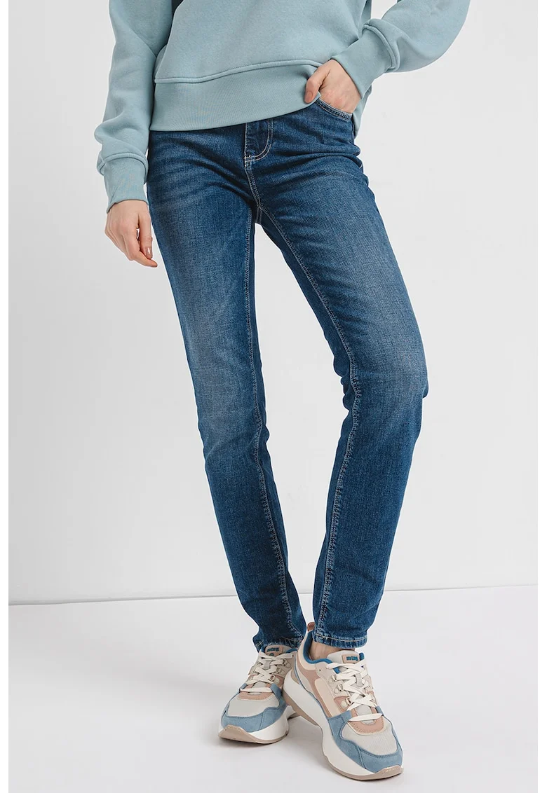 , Blugi skinny cu aspect decolorat, Albastru inchis