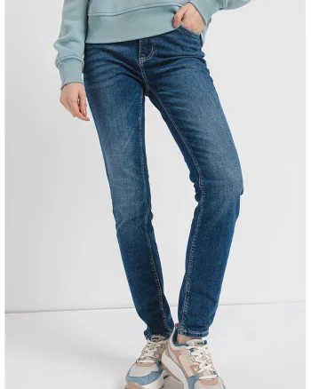 , Blugi skinny cu aspect decolorat, Albastru inchis