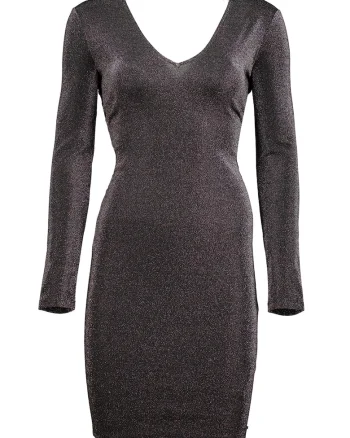 Rochie cambrata cu aspect stralucitor, Negru/Argintiu
