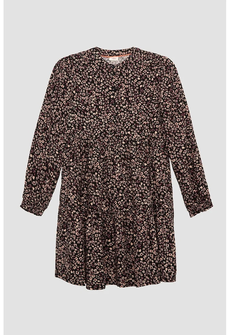 Rochie cu imprimeu floral, Negru/Bej