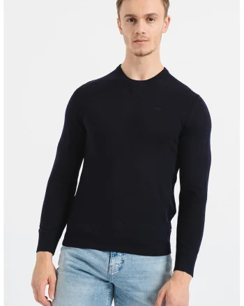 Pulover de lana tricotat fin, Albastru indigo