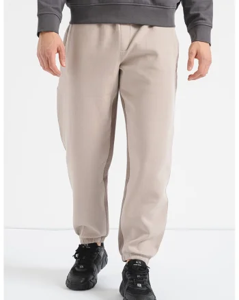 Pantaloni de trening din amestec de bumbac cu buzunare oblice, Maro deschis
