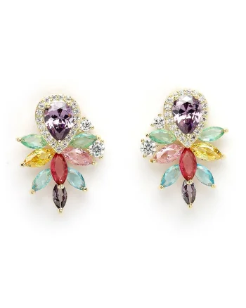 Cercei drop cu cristale, Rosu/Violet/Verde deschis
