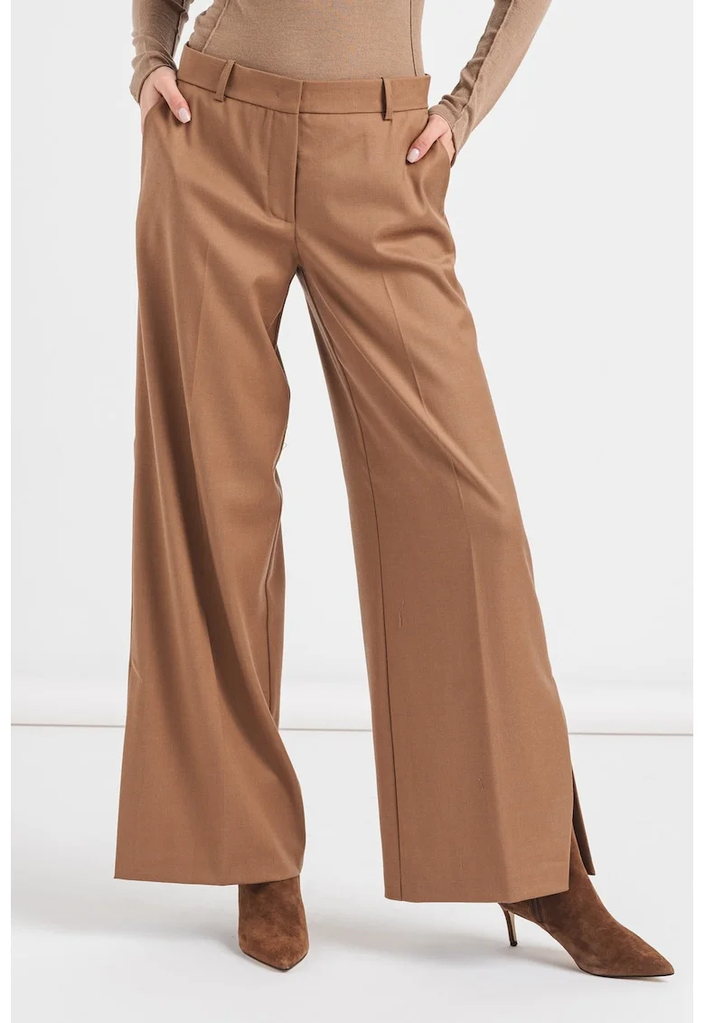 Pantaloni din amestec de lana cu slit la terminatii, Caramel