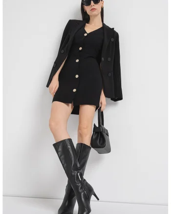 Rochie-vesta cu decolteu in V, Auriu/Negru