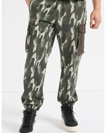 Pantaloni cargo cu model camuflaj, Verde