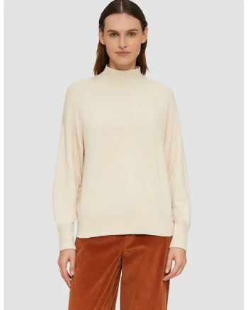 Pulover regular fit cu decolteu la baza gatului, Bej