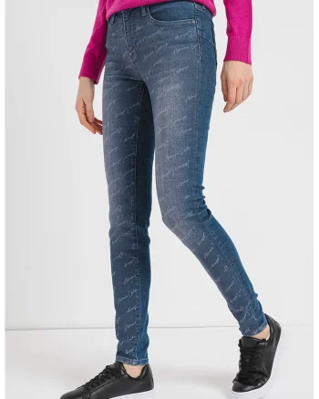 Blugi super skinny cu imprimeu logo, Albastru