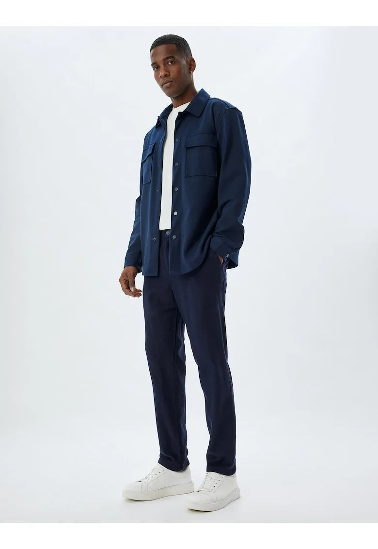 Pantaloni cu croiala dreapta si buzunare, Bleumarin