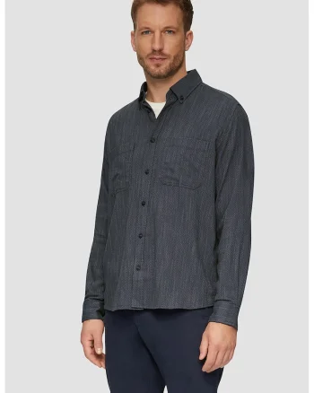 Camasa cu model herringbone si buzunare pe piept, Alb