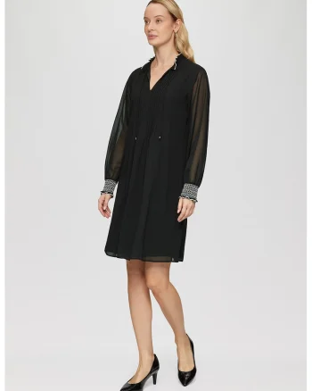 Rochie midi lejera cu maneci semitransparente, Negru