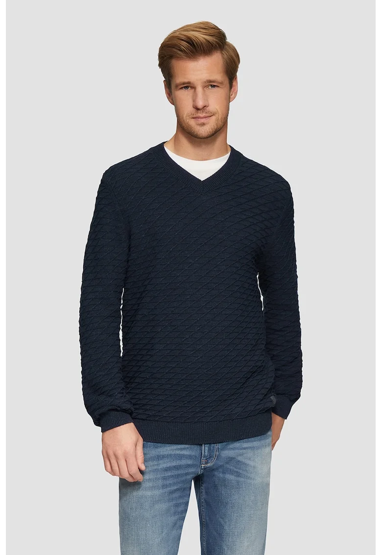 Pulover cu decolteu in V, Bleumarin