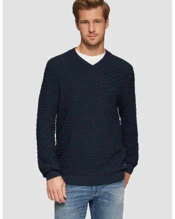 Pulover cu decolteu in V, Bleumarin