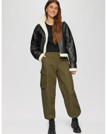 Pantaloni cargo din amestec de lyocell, Verde masliniu