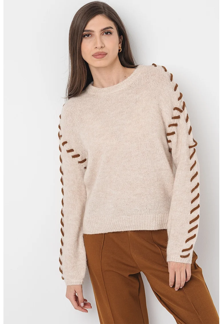 Pulover din amestec de lana Haddie, Alb fildes/Caramel