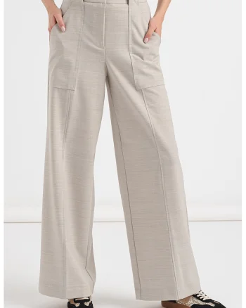 Pantaloni cu croiala ampla si talie inalta, Gri deschis