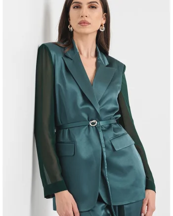 Sacou cu aspect satinat si maneci semitransparente, Verde englez