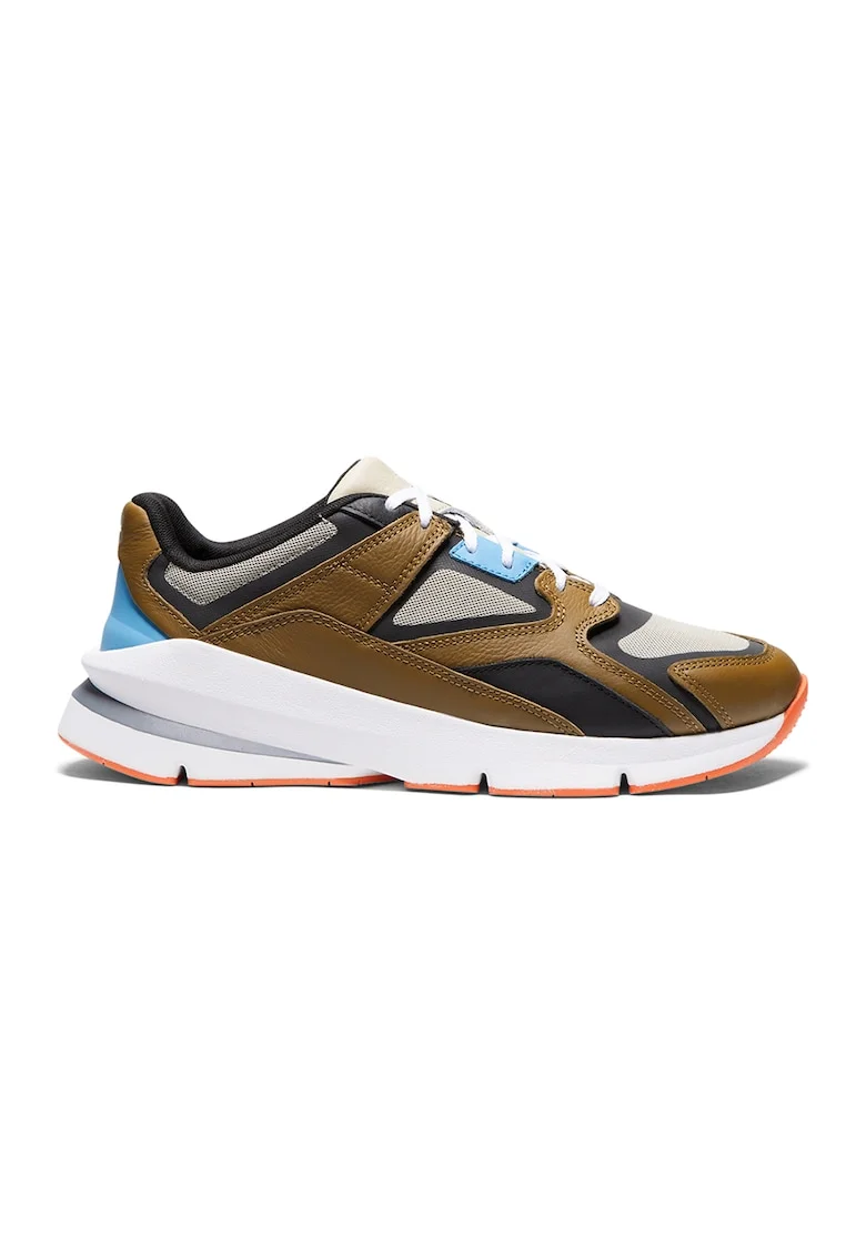 Pantofi sport din piele cu segmente din plasa Forge 96, Maro/Coral/Bej deschis