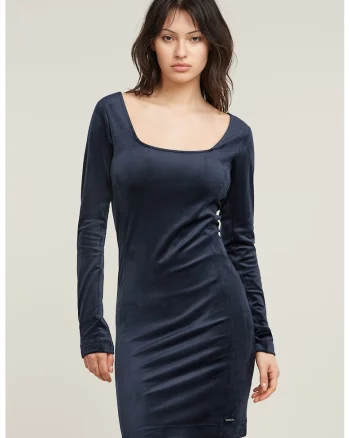 Rochie scurta cu aspect de catifea, Bleumarin