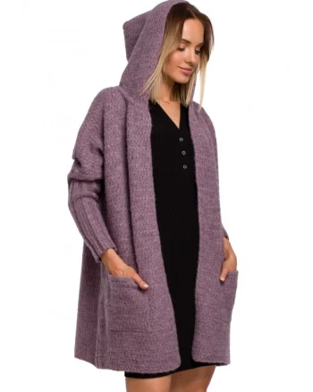 Cardigan cu gluga  Cu Poliamida, Lana, Mov, Mov