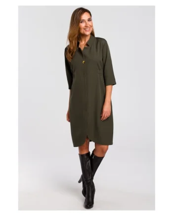 Rochie blazer,  Poliester / Elastan, Negru, Kaki