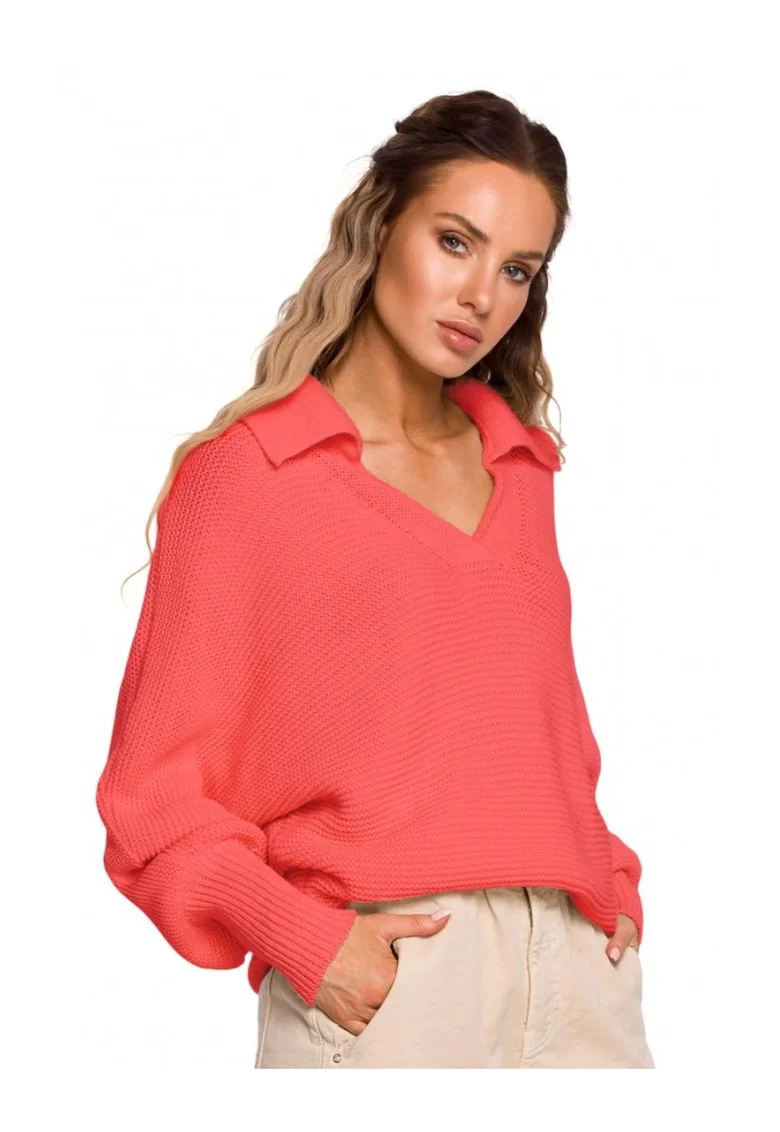Pulover  Cu decolteu in V, Acril, Nylon, Corai