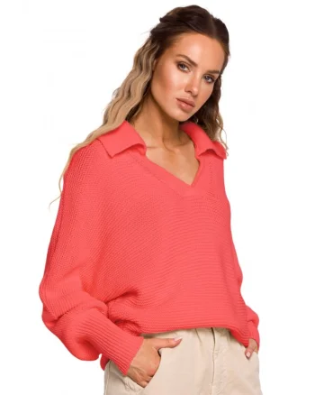 Pulover  Cu decolteu in V, Acril, Nylon, Corai