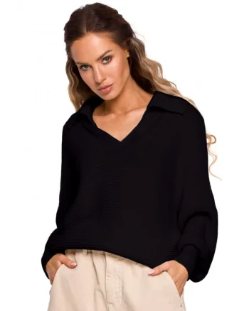 Pulover  Cu decolteu in V, Acril, Nylon, Negru