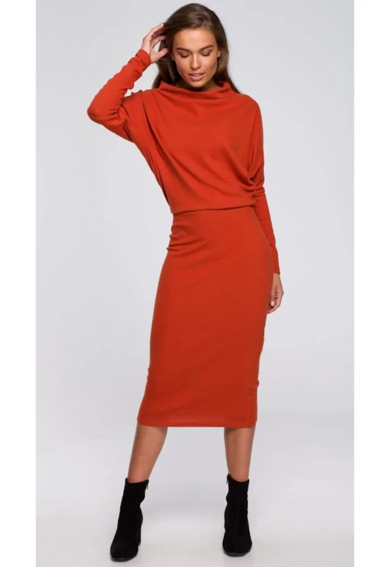Rochie cu decolteu drapat, Rosu