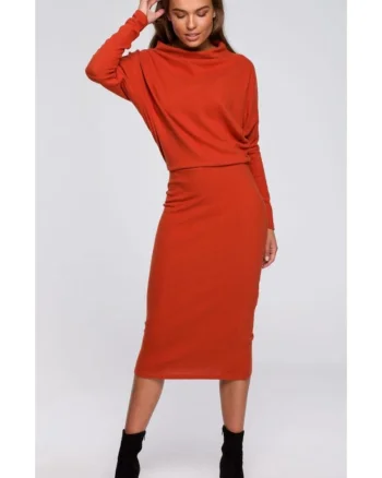 Rochie cu decolteu drapat, Rosu