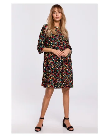 Rochie florala de dama, Made of Emotion, Palihn, neagra, XXL