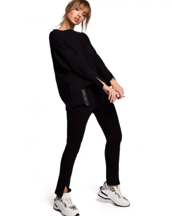 Bluza supradimensionata cu decupaje laterale,  Bumbac/Elastan, Negru, Negru