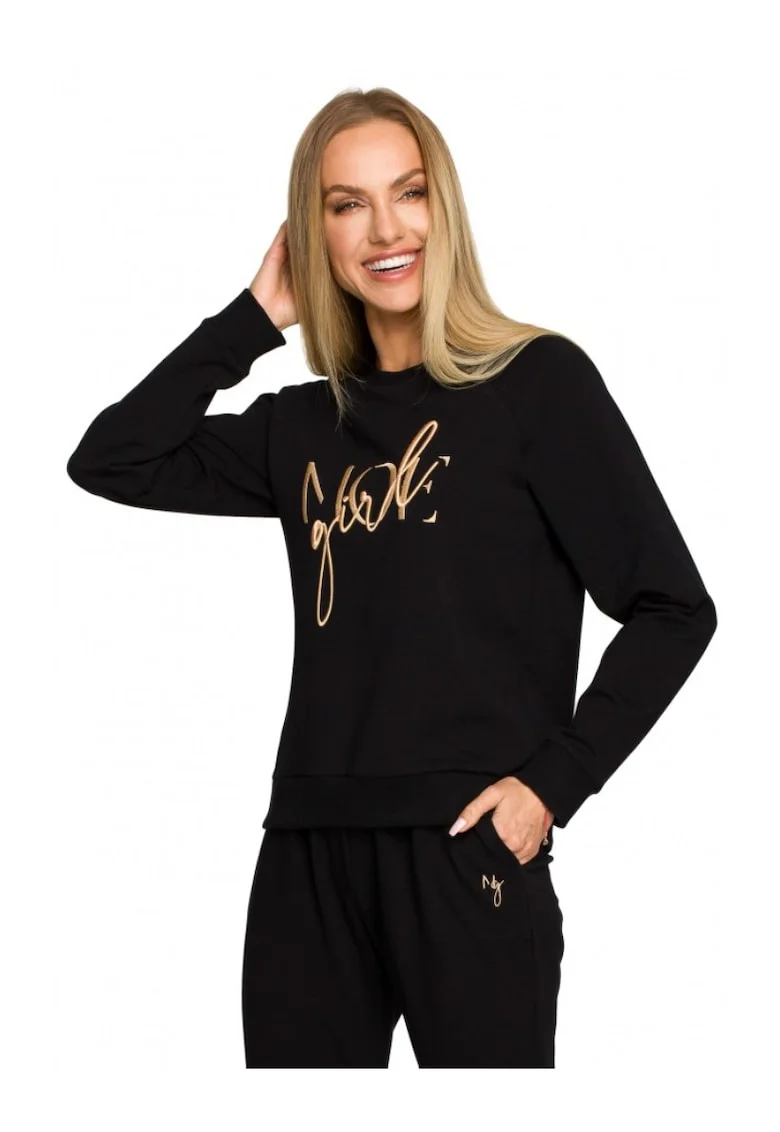 Bluza de dama  Cu motiv, Bumbac, Elastan, Negru