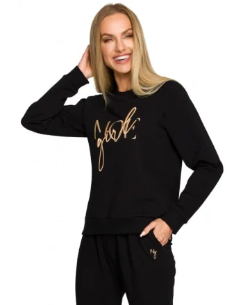 Bluza de dama  Cu motiv, Bumbac, Elastan, Negru