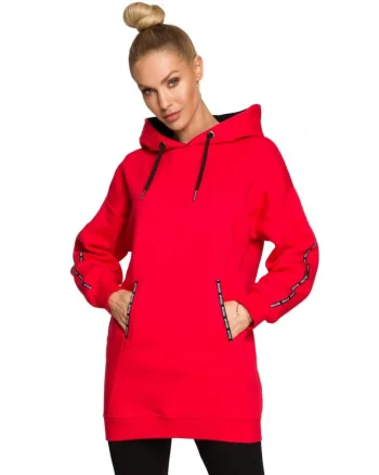 Bluza de dama  Cu gluga, Bumbac, Poliester, Rosu