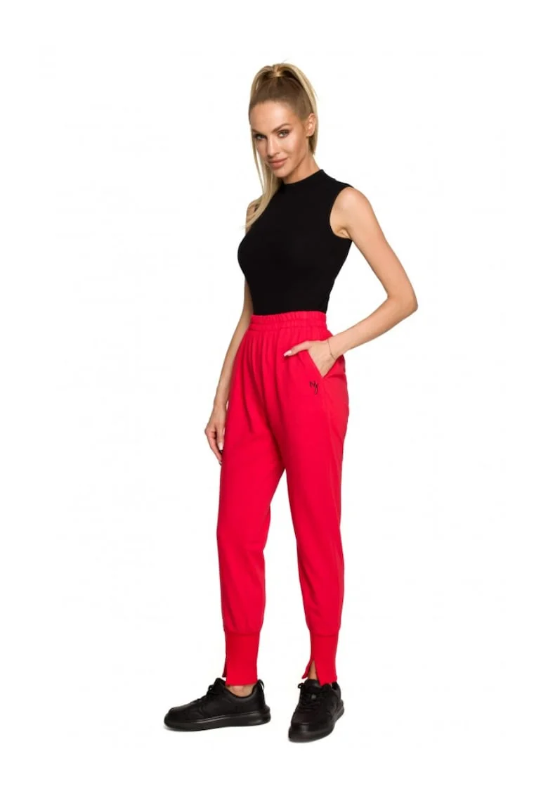 Pantaloni dama,  Bumbac/Elastan, Rosu.