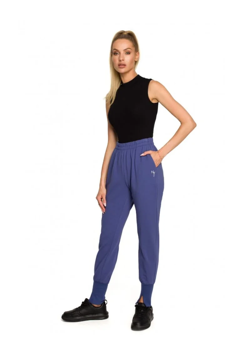 Pantaloni dama,  Bumbac/Elastan,Albastru