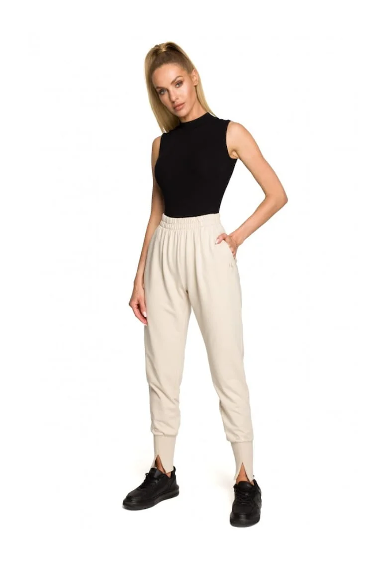 Pantaloni dama,  Bumbac/Elastan.Crem