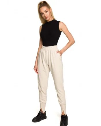 Pantaloni dama,  Bumbac/Elastan.Crem