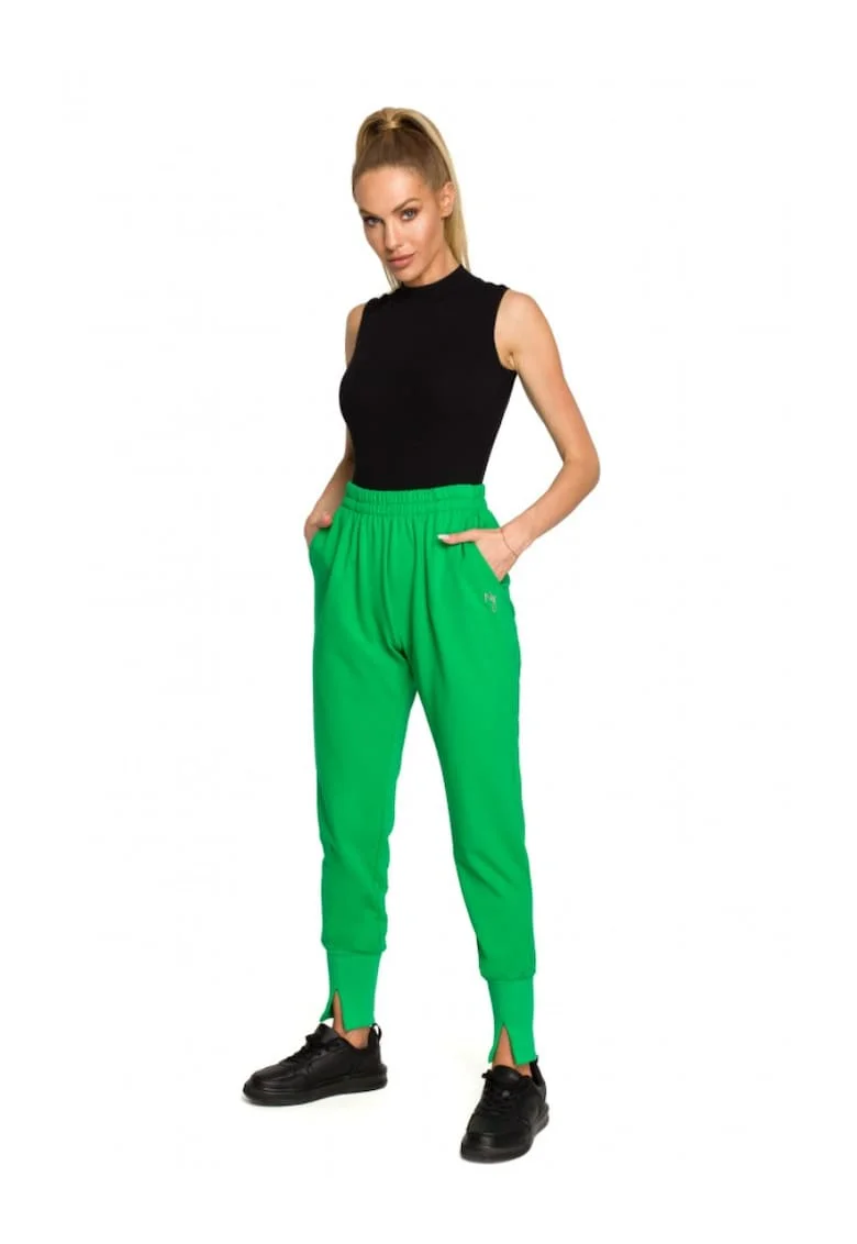 Pantaloni dama,  Bumbac/ElastanVerde