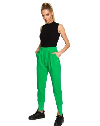 Pantaloni dama,  Bumbac/ElastanVerde
