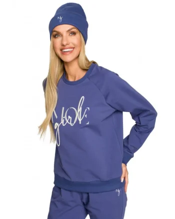 Beanie dama cu broderie. . Bumbac/Elastan. Indigo. Marime Universala
