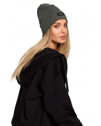 Beanie dama Good Vibes. . Bumbac. Verde militar. Marime Universala