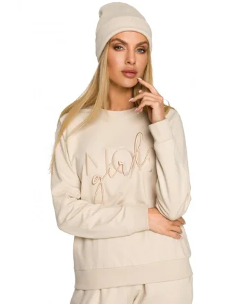 Beanie dama cu broderie. . Bumbac/Elastan. Crem. Marime Universala